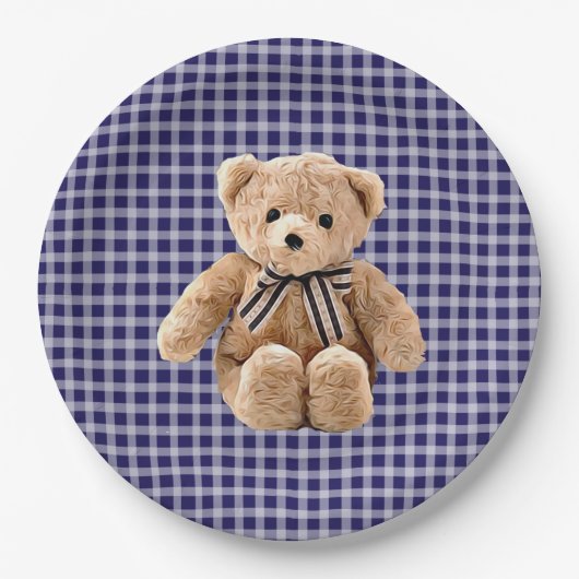 Assiettes En Carton Teddy Bear Bleu Plaque de fête triée (Devant)