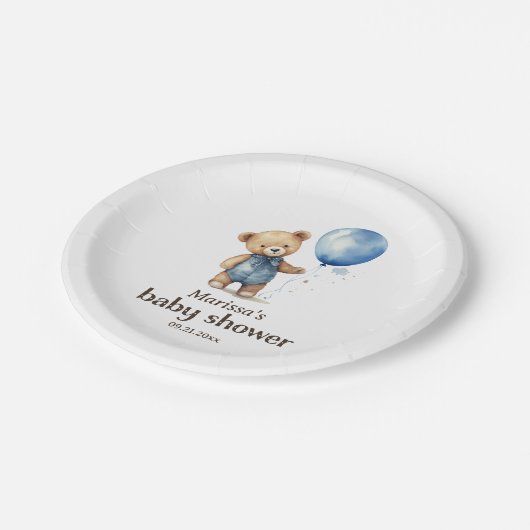 Assiettes En Carton Teddy Bear Boy Baby shower Plaque en papier (Angle)