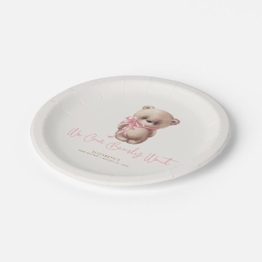 Assiettes En Carton Teddy Bear Brown et Baby shower rose (Angle)