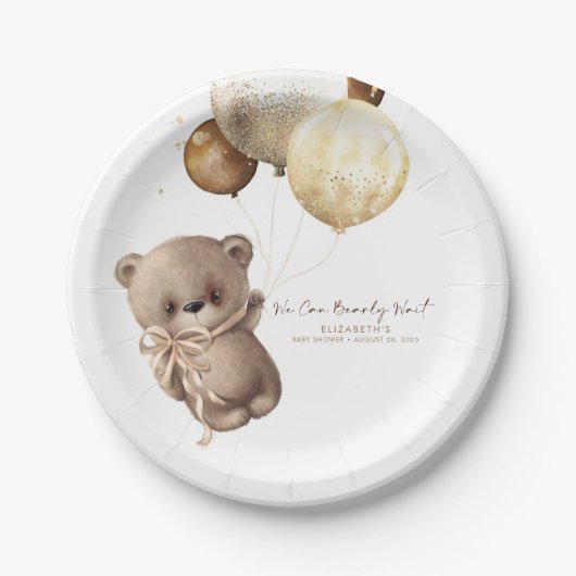 Assiettes En Carton Teddy Bear Brown et Gold Boho Baby shower (Devant)