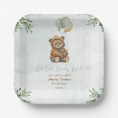 Assiettes En Carton Teddy Bear Brown Sage Green Balloons Baby (Recto)