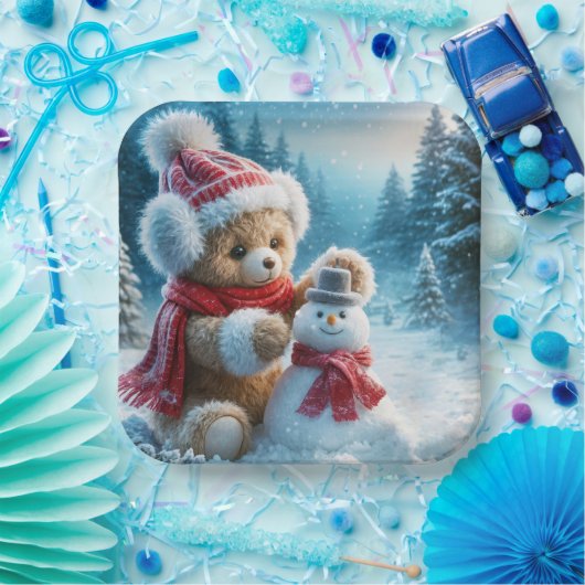 Assiettes En Carton Teddy Bear Construire un Snowman (Fête)