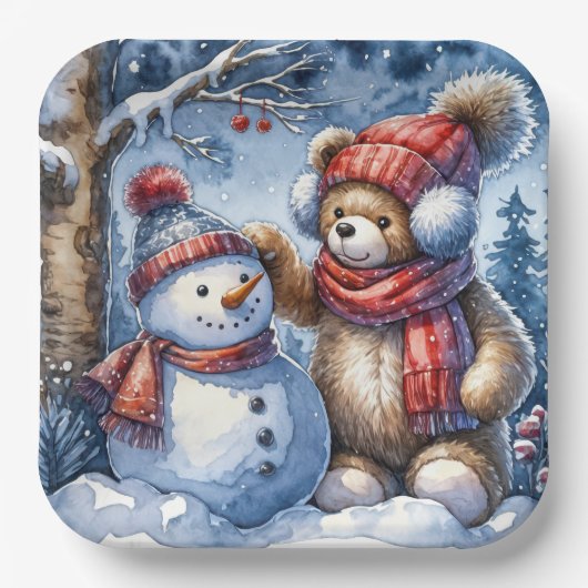 Assiettes En Carton Teddy Bear et Snowman (Recto)