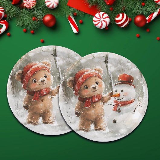 Assiettes En Carton Teddy Bear et Snowman