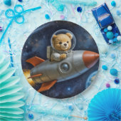 Assiettes En Carton Teddy Bear Flying In a Rocket Ship (Fête)