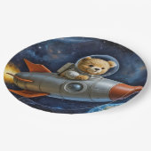 Assiettes En Carton Teddy Bear Flying In a Rocket Ship (Angle)