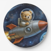 Assiettes En Carton Teddy Bear Flying In a Rocket Ship (Devant)