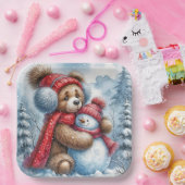 Assiettes En Carton Teddy Bear frappe un Snowman (Fête)