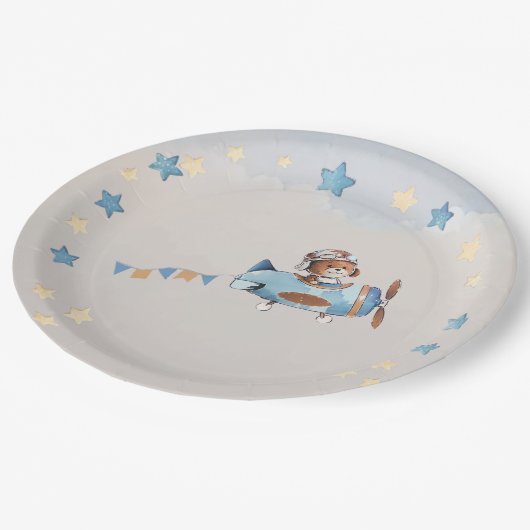 Assiettes En Carton Teddy Bear Garçon Bearly Wait Baby shower Plaque e (Angle)