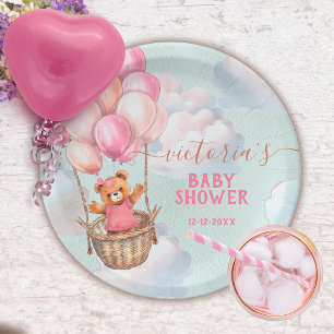Assiettes En Carton Teddy Bear Girl Hot Air Balloon Baby shower