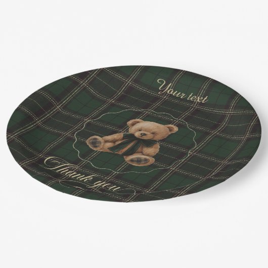 Assiettes En Carton Teddy Bear Green Tartan Paper Plate (Angle)