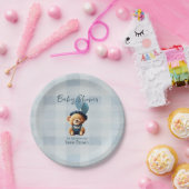 Assiettes En Carton Teddy Bear Jean Baby shower Bleu (Fête)