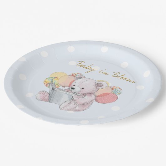 Assiettes En Carton Teddy Bear lit un livre Baby in Bloom (Angle)