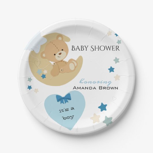 Assiettes En Carton Teddy Bear Love Baby Boy Douche | (Devant)