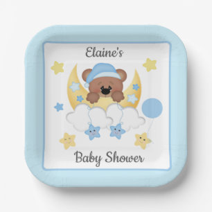 Assiettes En Carton Teddy Bear Lune Nuages Stars Baby Boy Douche