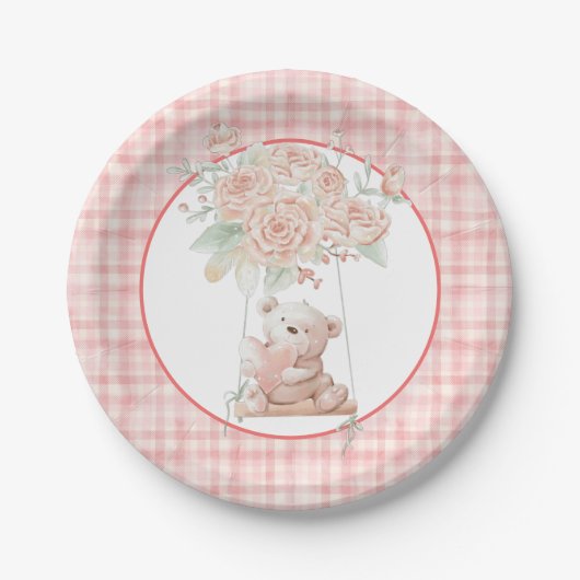 Assiettes En Carton Teddy Bear mignonne Plaque en papier rose (Devant)