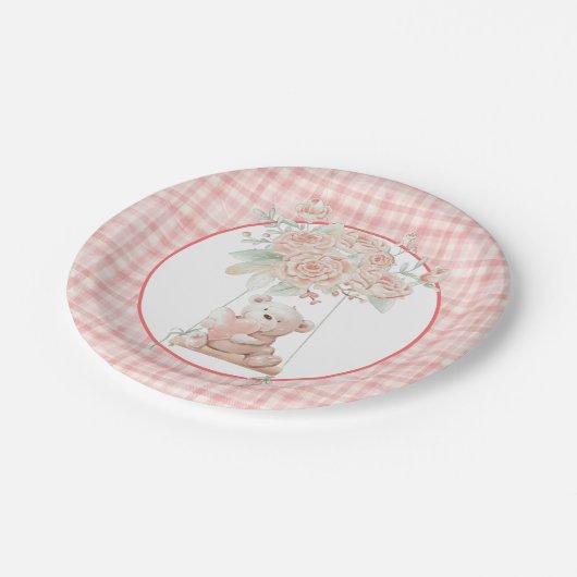 Assiettes En Carton Teddy Bear mignonne Plaque en papier rose (Angle)