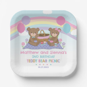 Assiettes En Carton Teddy Bear Pique-nique Rainbow Twins Garçon Fille