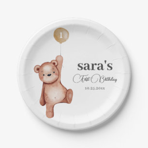 Assiettes En Carton Teddy Bear Première fête d'anniversaire