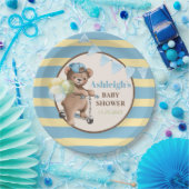 Assiettes En Carton Teddy Bear sur Scooter, Baby shower rayé (Fête)