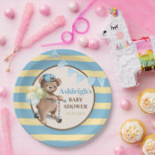 Assiettes En Carton Teddy Bear sur Scooter, Baby shower rayé (Fête)