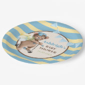 Assiettes En Carton Teddy Bear sur Scooter, Baby shower rayé (Angle)