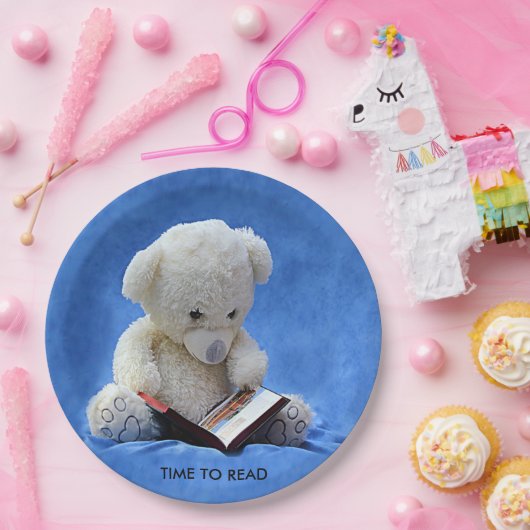 Assiettes En Carton Teddy Bear Time to Read Blue Stuffed Animal, ZKOA (Fête)