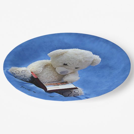 Assiettes En Carton Teddy Bear Time to Read Blue Stuffed Animal, ZKOA (Angle)