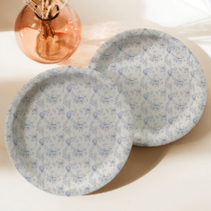 Assiettes En Carton Teddy Bear Toile De Jouy Dusty Baby shower Bleu