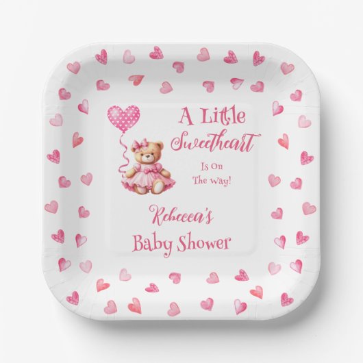 Assiettes En Carton Teddy Bear Un Petit Baby shower Fille Amoureuse (Recto)