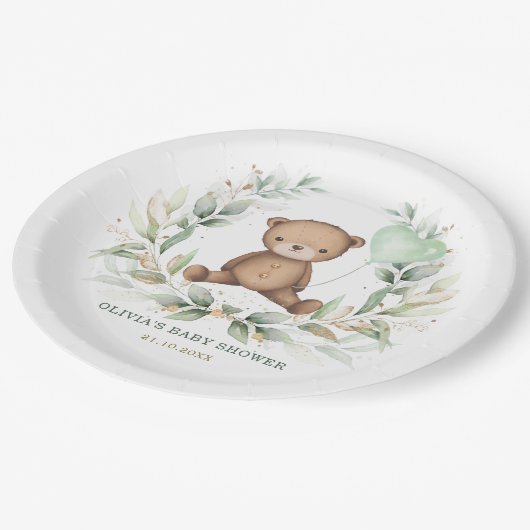 Assiettes En Carton Teddy Bear Vert Vert Wreath Sage Balloon (Angle)