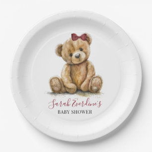 Assiettes En Carton Teddy Bear Watercolor Baby shower fille