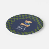 Assiettes En Carton Teddy Beary 1st Birthday Checkboard Retro (Angle)