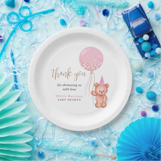 Assiettes En Carton Teddy ours rose Balloon fille Baby shower Merci (Fête)