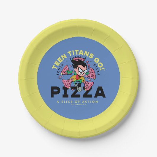 Assiettes En Carton Teen Titans Go ! Robin "Truth Justice Pizza" (Devant)