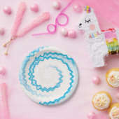 Assiettes En Carton Teinture Turquoise bleu clair blanc tourbillon (Fête)