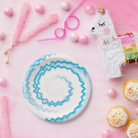 Assiettes En Carton Teinture Turquoise bleu clair blanc tourbillon (Fête)