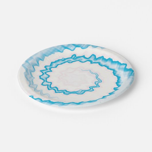 Assiettes En Carton Teinture Turquoise bleu clair blanc tourbillon (Angle)