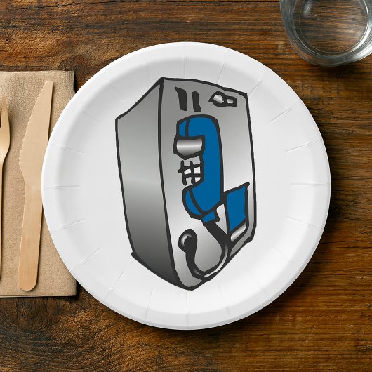 Assiettes En Carton Téléphone Payphone bleu