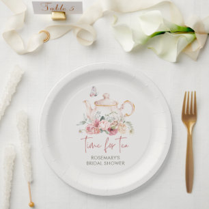 Assiettes En Carton Temps Pour Tea Boho Floral Teapot Fête des mariées