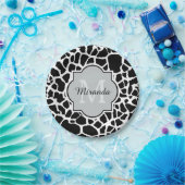 Assiettes En Carton Tendance Black White Giraffe Imprimer Nom Monogram (Fête)