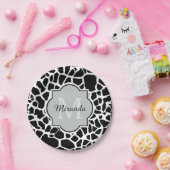Assiettes En Carton Tendance Black White Giraffe Imprimer Nom Monogram (Fête)