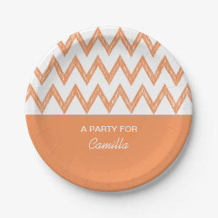 Assiettes En Carton Tendance Crayon Orange Chevron Zigzags Avec Nom