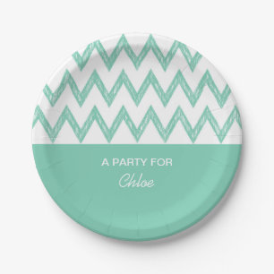 Assiettes En Carton Tendance Crayon Vert Chevron Zigzags Avec Nom