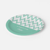 Assiettes En Carton Tendance Crayon Vert Chevron Zigzags Avec Nom (Angle)