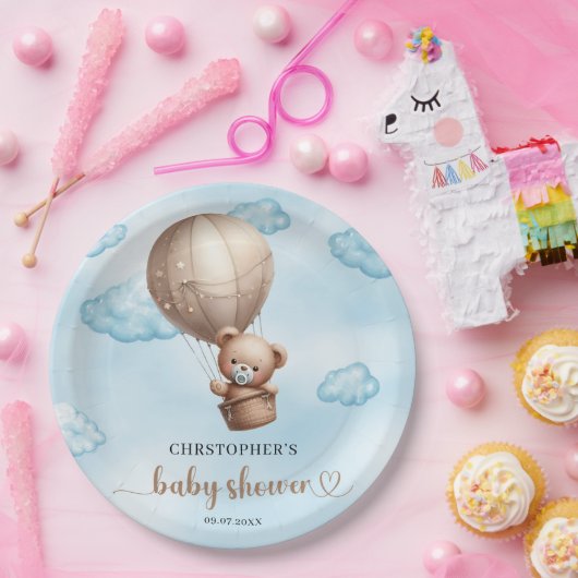 Assiettes En Carton Tendance mignon bébé ours en peluche brun chaud ba (Fête)