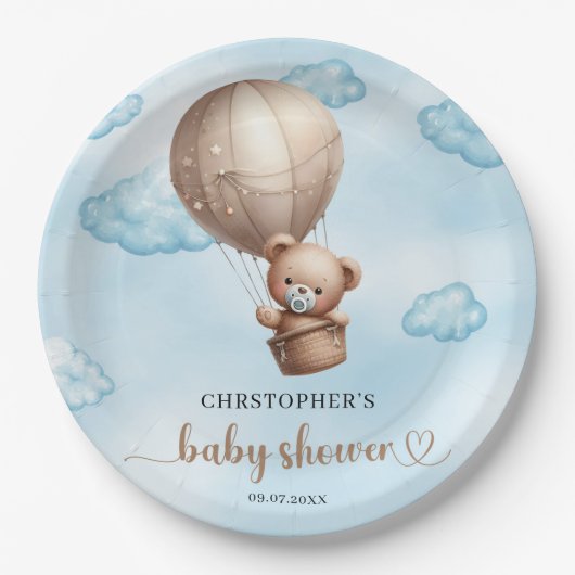 Assiettes En Carton Tendance mignon bébé ours en peluche brun chaud ba (Devant)