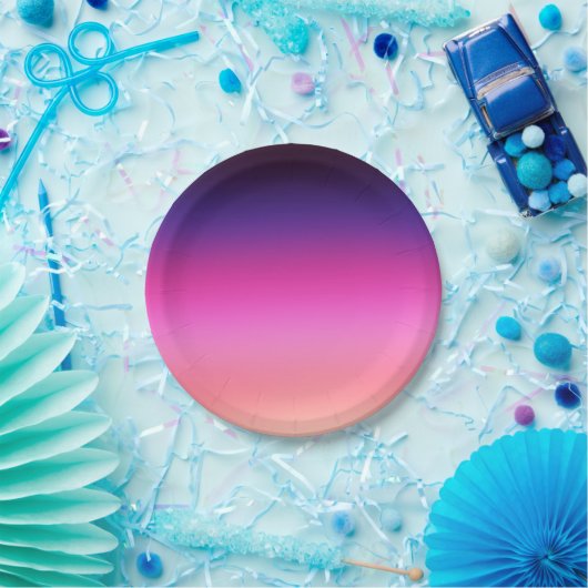 Assiettes En Carton Tendance néon rose violet et dégradé orange clair (Fête)