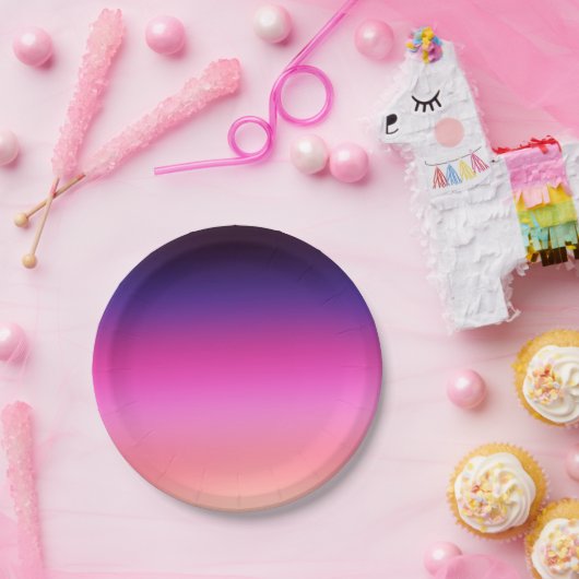 Assiettes En Carton Tendance néon rose violet et dégradé orange clair (Fête)