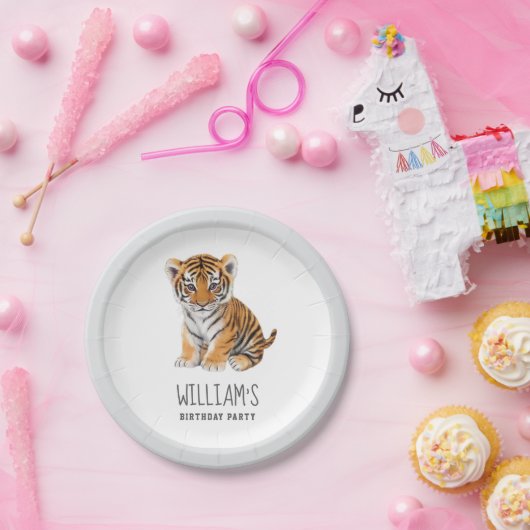 Assiettes En Carton Tendance Personnalisé Safari animal mignon tieger (Fête)